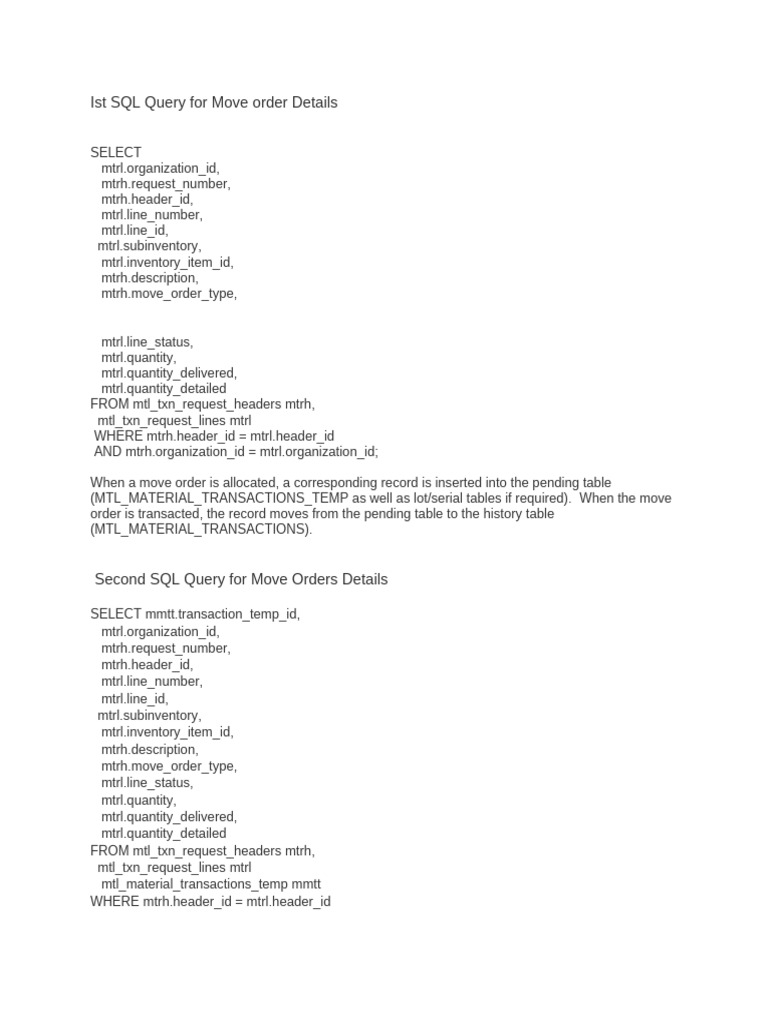 SQL Queries for Move Order Details | PDF