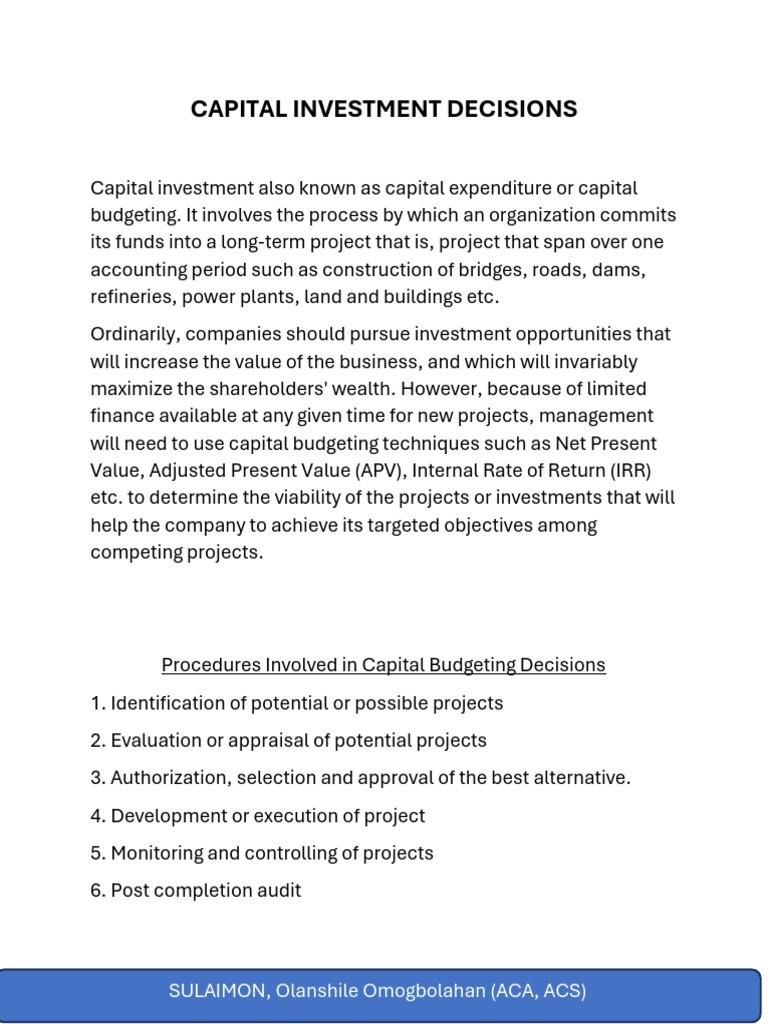 Capital Investment Decisions | PDF | Net Present Value | Internal Rate ...