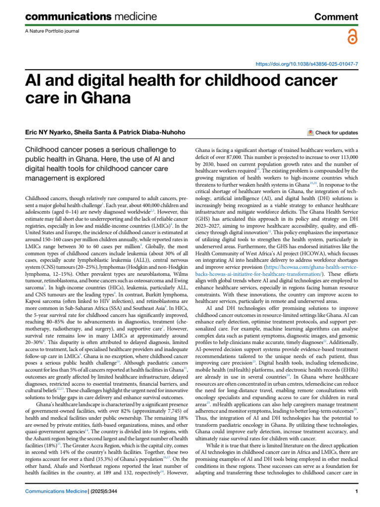 AI in Childhood Cancer Care in Ghana | PDF | Cancer | Electronic Health ...