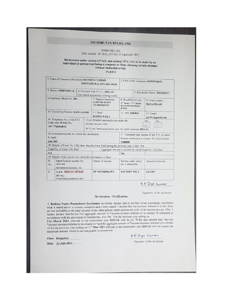 FORM 15g | PDF