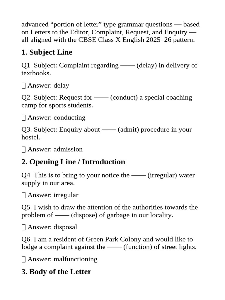 Portion of Letter Type Questions | PDF