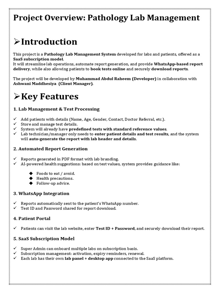 Pathology Lab Management System Overview | PDF