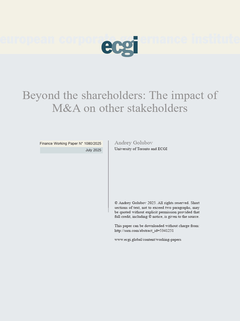 Beyond The Shareholders The Impact of M&A | PDF | Mergers And ...