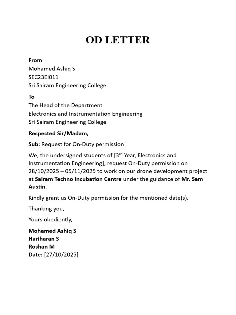 Od Letter For Drone Team | PDF
