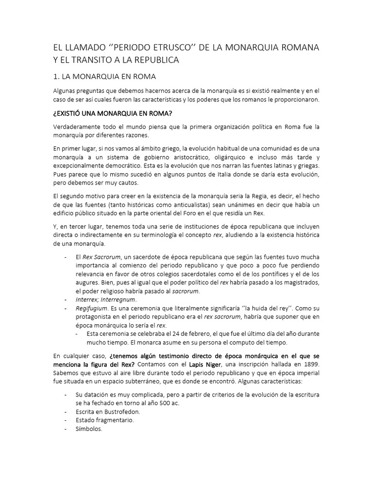 El Llamado 'Periodo Etrusco'' de La Monarquía Romana y El Transito A La ...