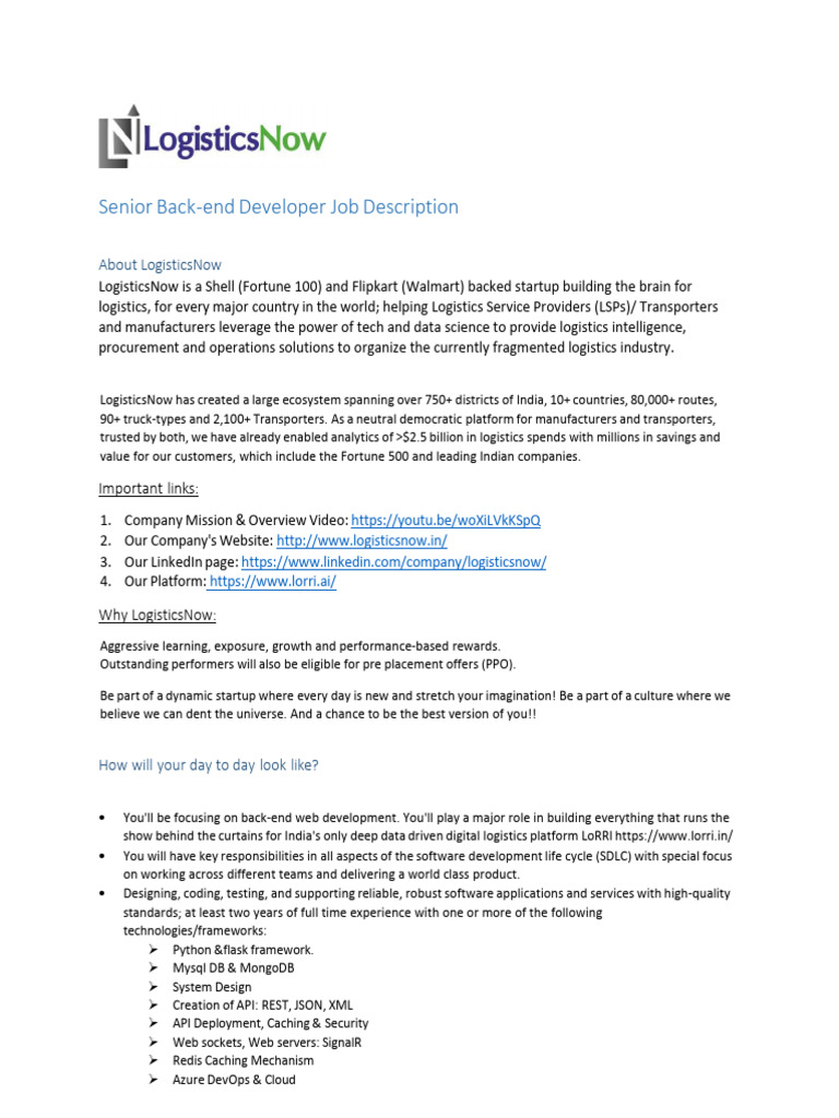 LogisticsNow JD Software Developers | PDF | Software Development ...