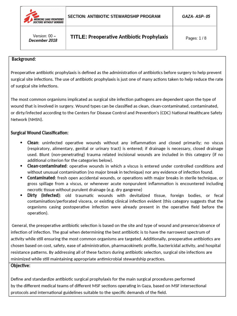 Preoperative Antibiotic Guidelines Gaza | PDF | Wound | Diseases And ...