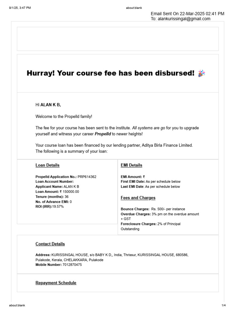 Course Fee Disbursed Confirmation | PDF | Credit | Finance & Money ...