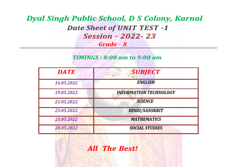 Grade-10 Unit Test Datesheet-2 | PDF