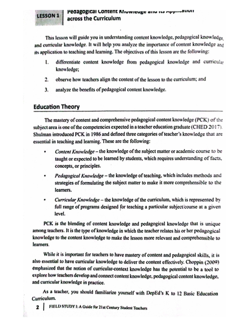 The Pedagogical Content Knowledge and Its Application Across the ...