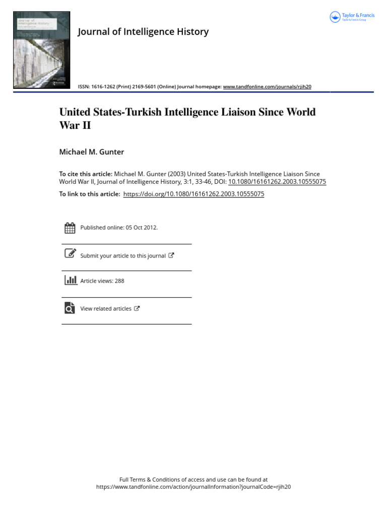 United States-Turkish Intelligence Liaison Since World War II | PDF ...