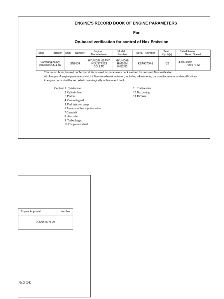 Engine Parameters Record for NOx Verification | PDF | Engines ...