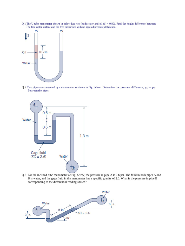 Manometer Pressure Calculations and Analysis | PDF | Pressure ...