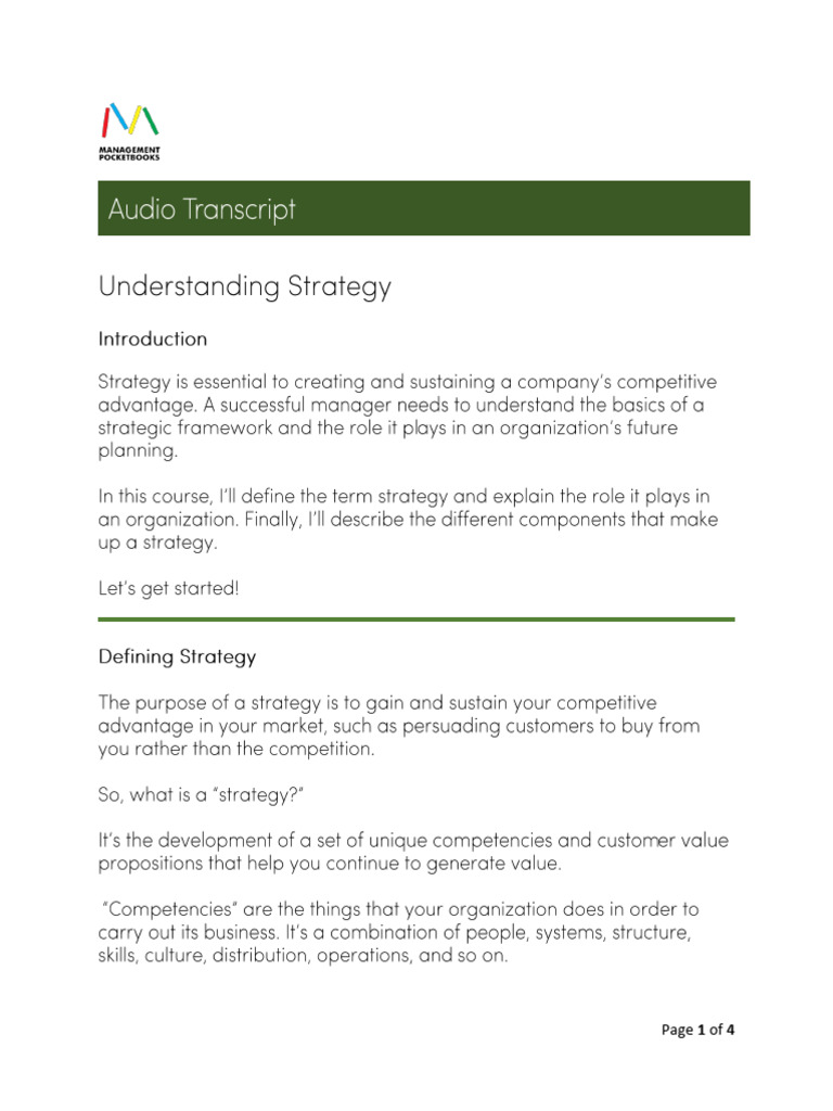 Understanding Strategy Transcript | PDF