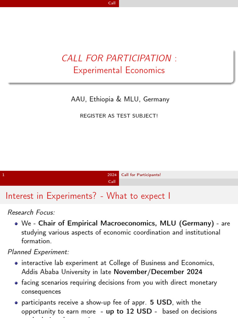Join Experimental Economics Study in Ethiopia | PDF | Economics | Economies