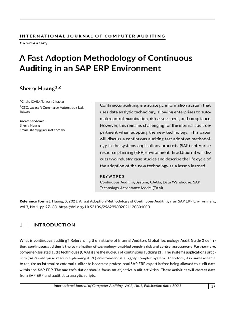 Fast Adoption Methodology of Continuous Auditing in An SAP ERP ...