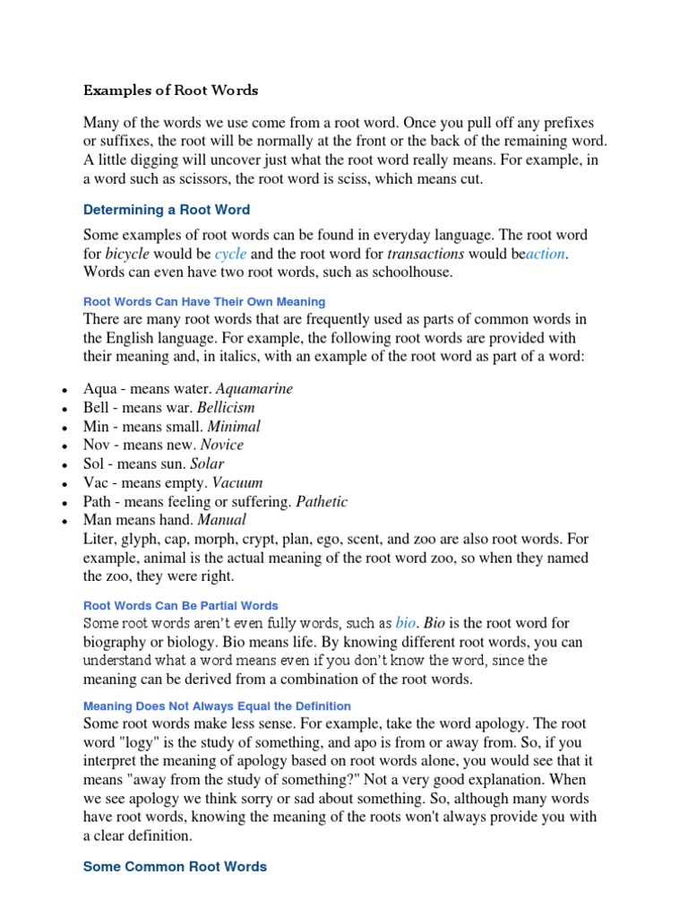 Examples of Root Words | Download Free PDF | Lexical Semantics ...