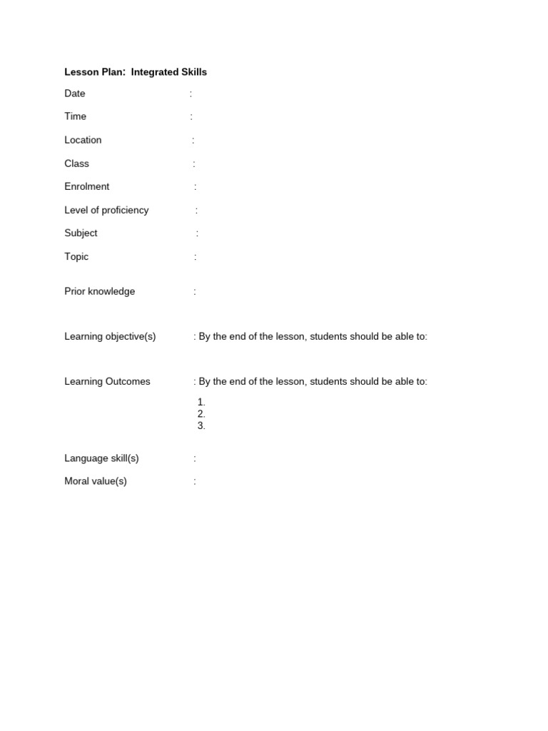 Template of Lesson Plan Integrated Skills | PDF
