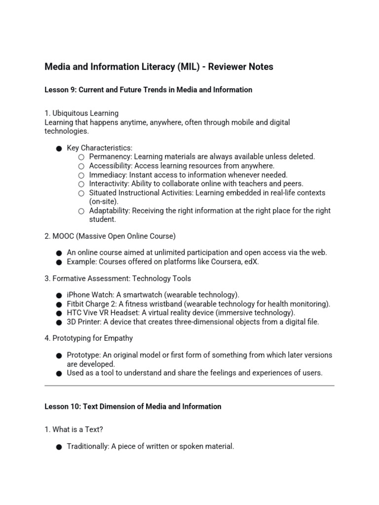 Media and Information Literacy MIL Reviewer Notes | PDF | Computing ...