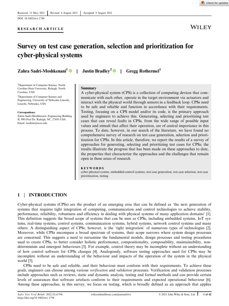 Survey on Test Case Generation Selection and Prioritization for Cyber ...