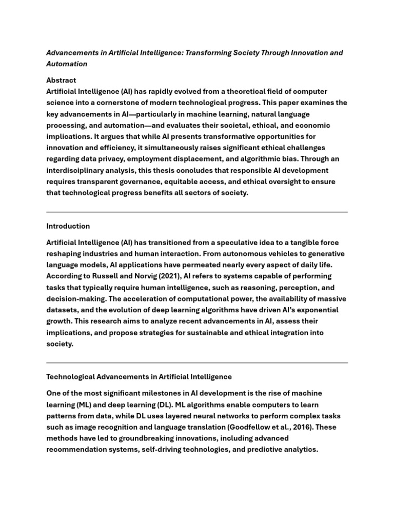 AI Advancements: Impact and Ethics | PDF | Artificial Intelligence ...