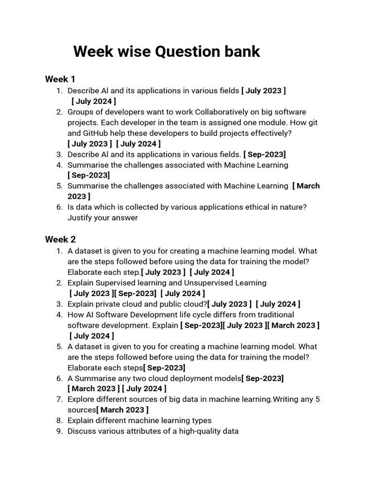 Week-wise Machine Learning Question Bank | PDF | Regression Analysis ...