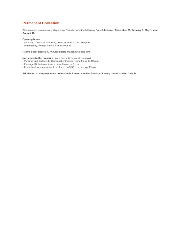 Museum Permanent Collection Hours & Access | PDF