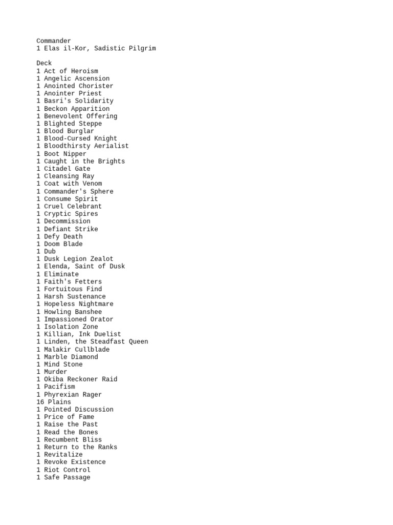 Commander Deck: Sadistic Pilgrim List | PDF