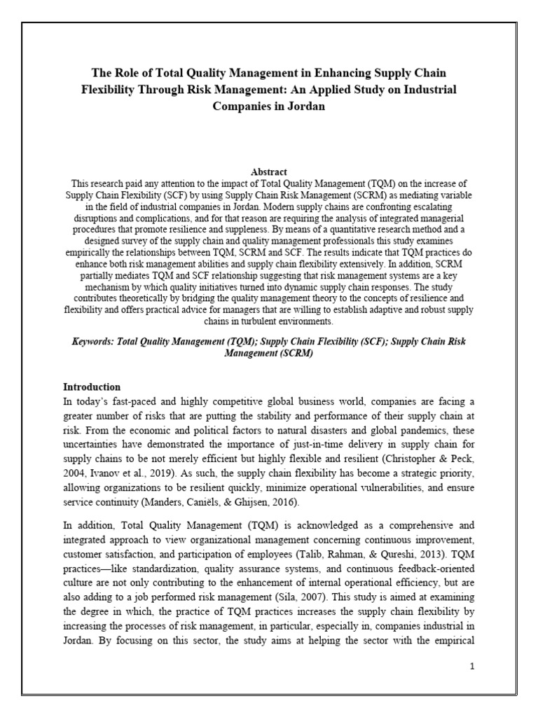 TQM's Impact on Supply Chain Flexibility | PDF | Supply Chain | Quality ...