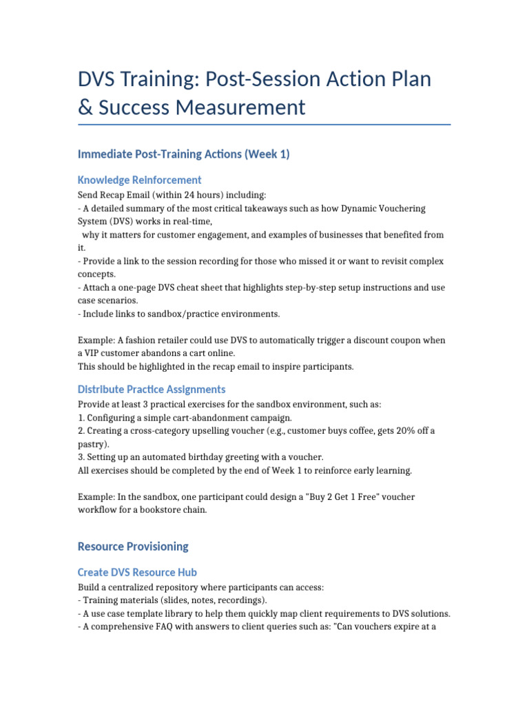 DVS Training Post Session Action Plan Expanded | PDF | Business