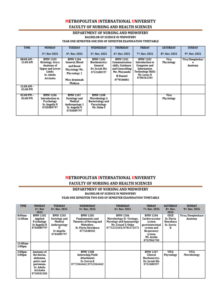 Midwifery and Nursing Exam Timetable | PDF | Health Care | Medical ...