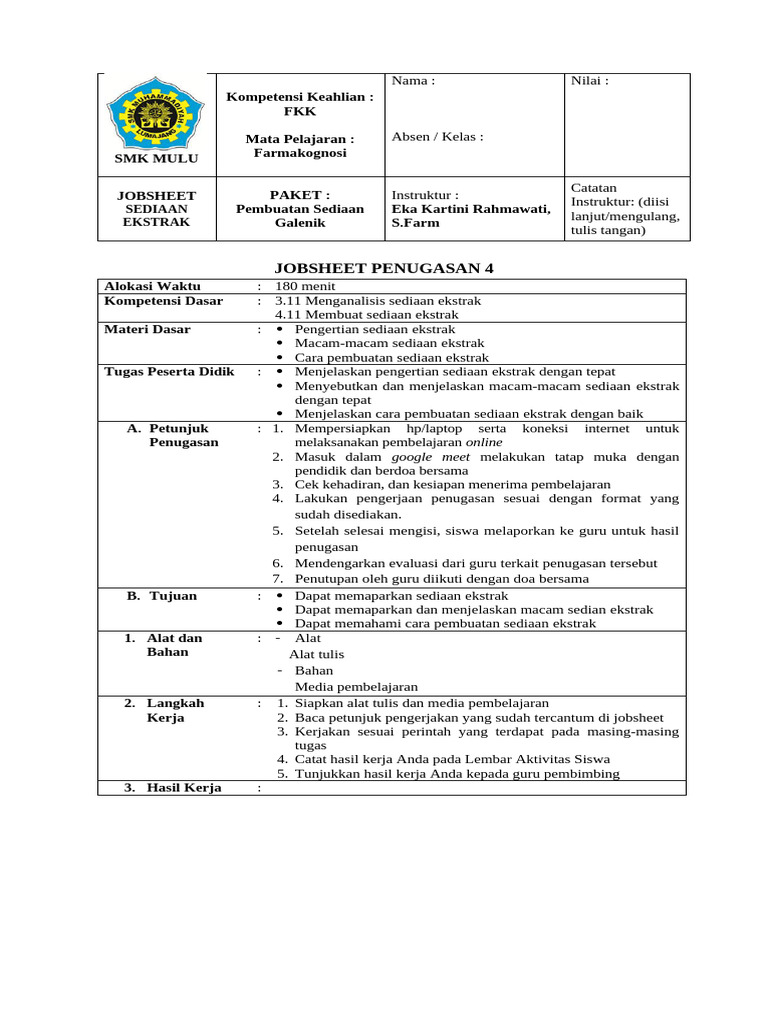 Jobsheet Farmacog XI 4 | PDF
