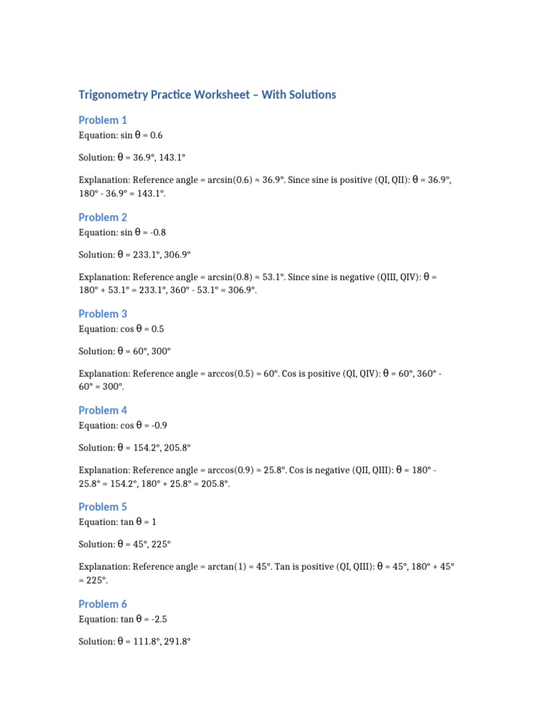 Trig Practice With Solutions | PDF