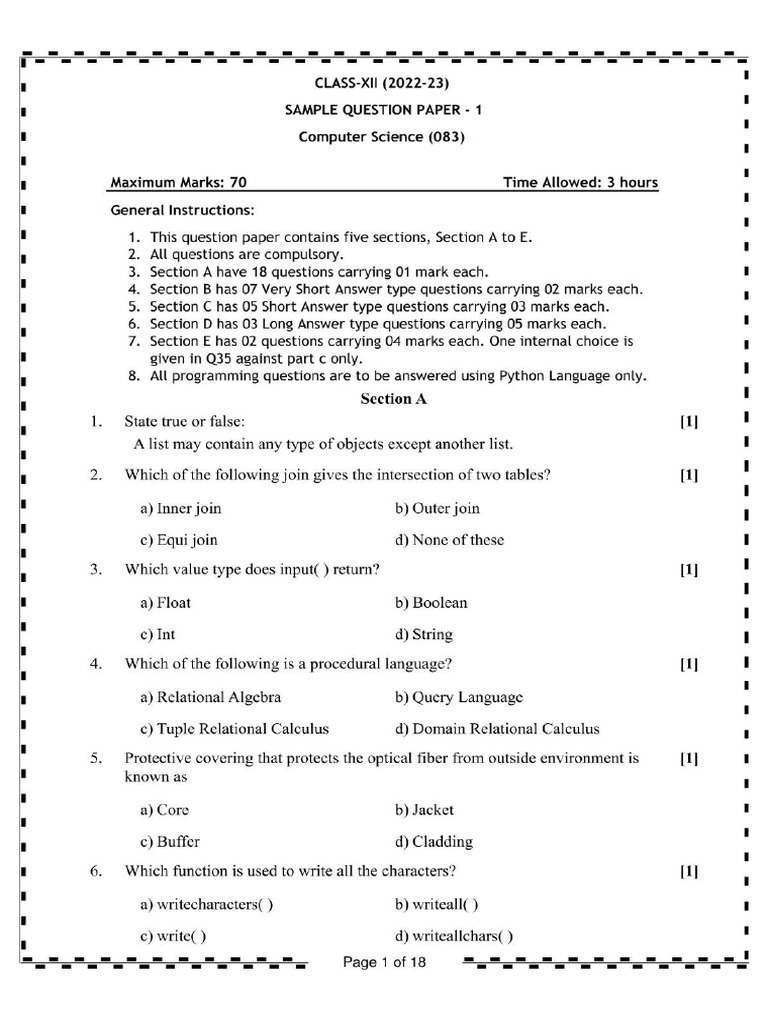 Sample Paper Set 1 | PDF