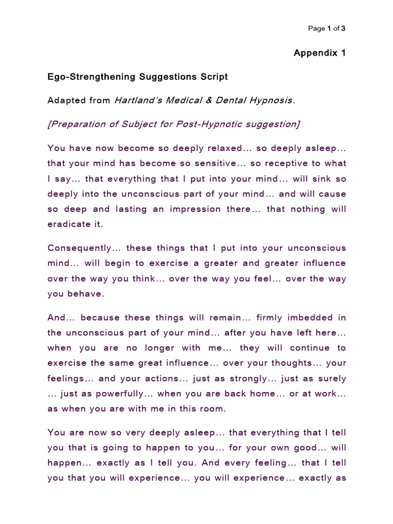 Ego-Strengthening Hypnosis Script | PDF | Mind | Cognitive Science