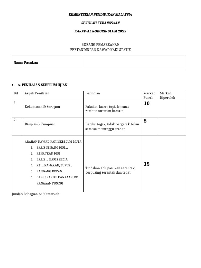 Borang Markah Kawad | PDF