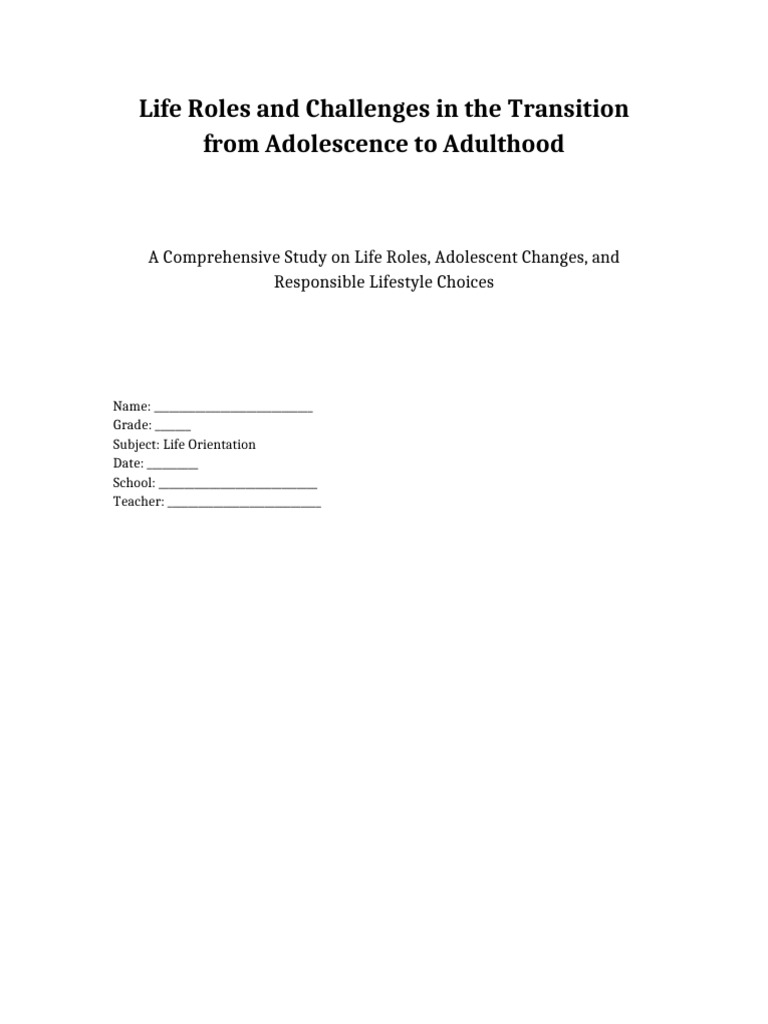 Life Roles Project With Cover and TOC | PDF | Adolescence | Friendship
