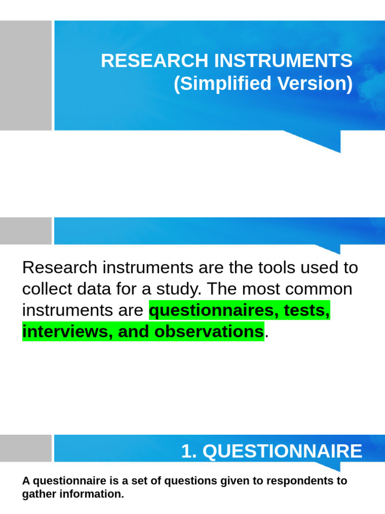 Essential Research Instruments Guide | PDF | Questionnaire ...