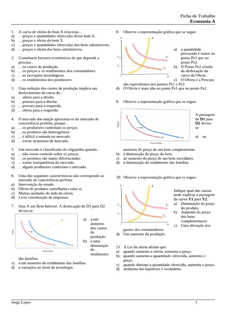 Questões sobre Oferta e Procura em Economia | PDF | Demanda | Mercado ...