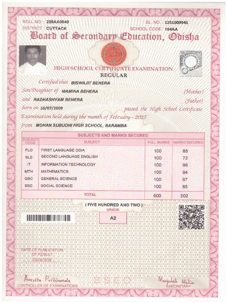 25OS366948258161774 MatriculationCertificate | PDF