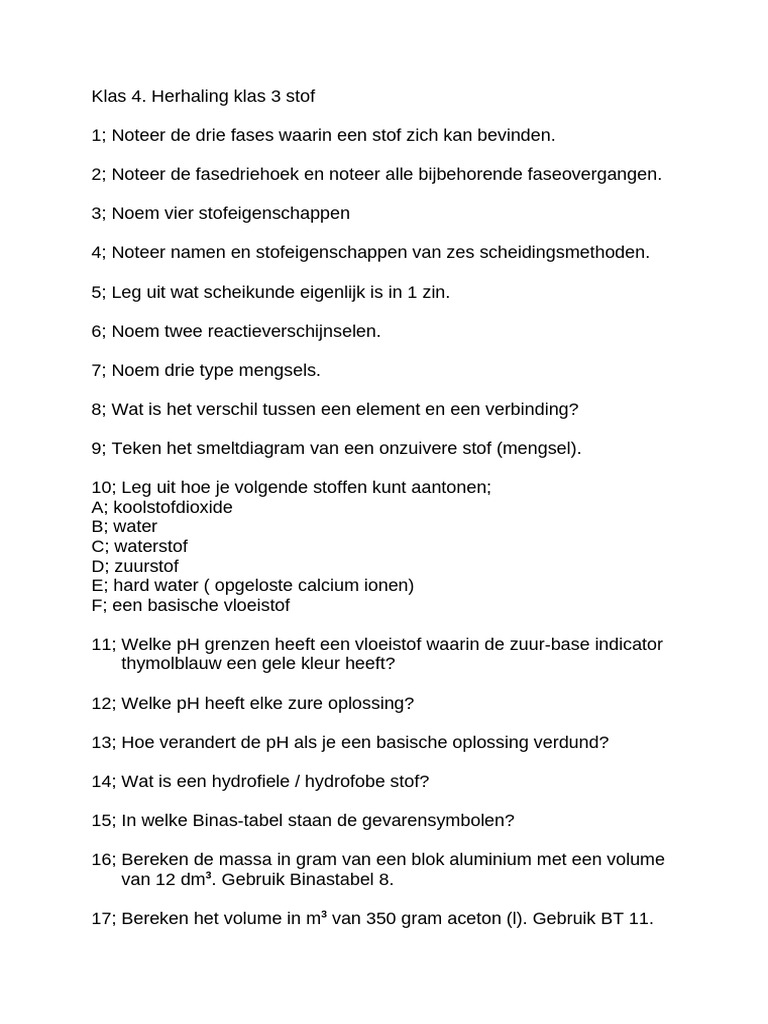Klas 4 Herhaling Klas 3 Stof (Antwoorden Eind) | PDF