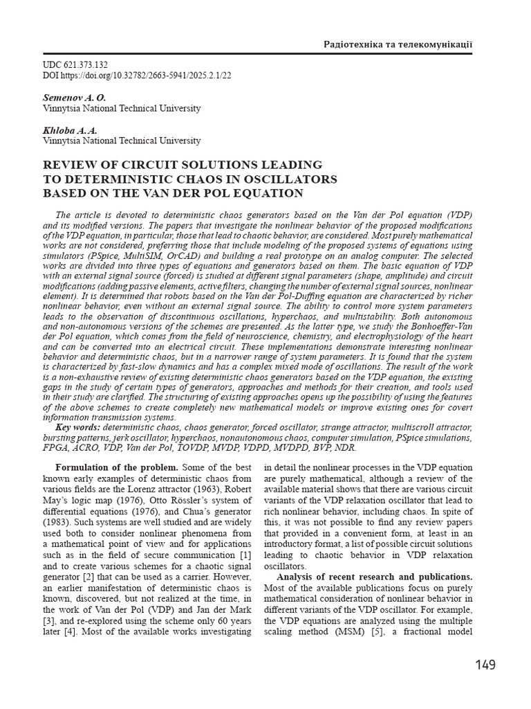 Deterministic Chaos in Van der Pol Oscillators | PDF | Chaos Theory ...