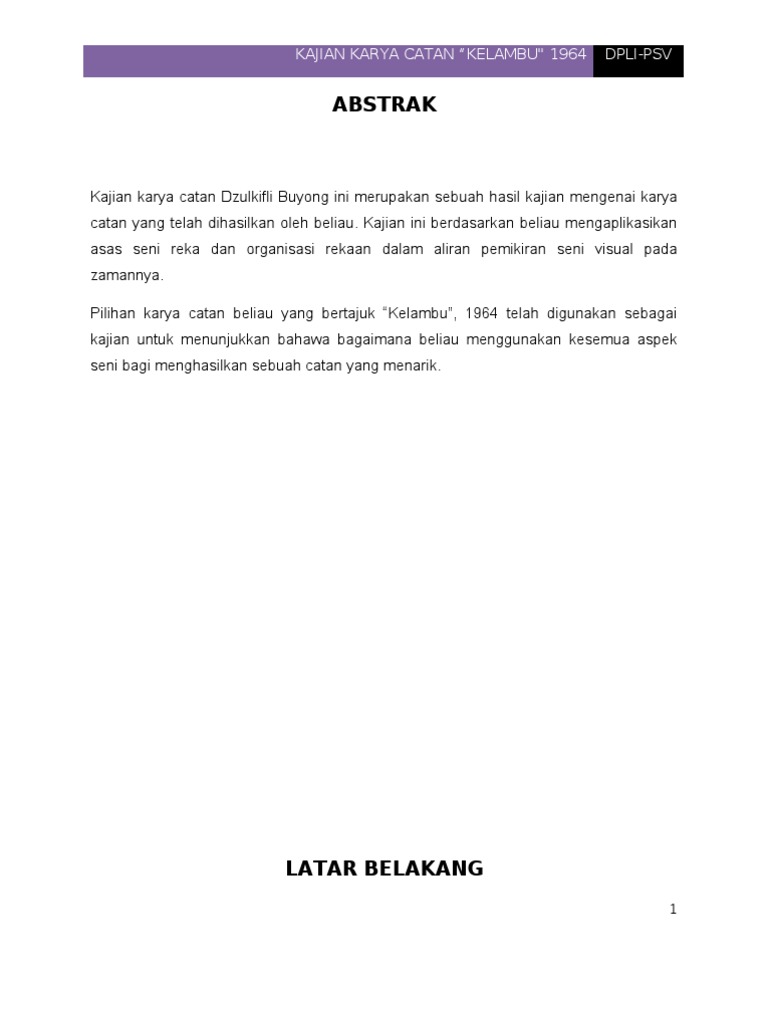 KAJIAN KARYA "KELAMBU" DZULKIFLI BUYONG