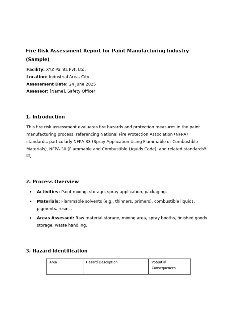Fire Risk Assessment for Paint Industry | PDF | Fire Safety | Safety