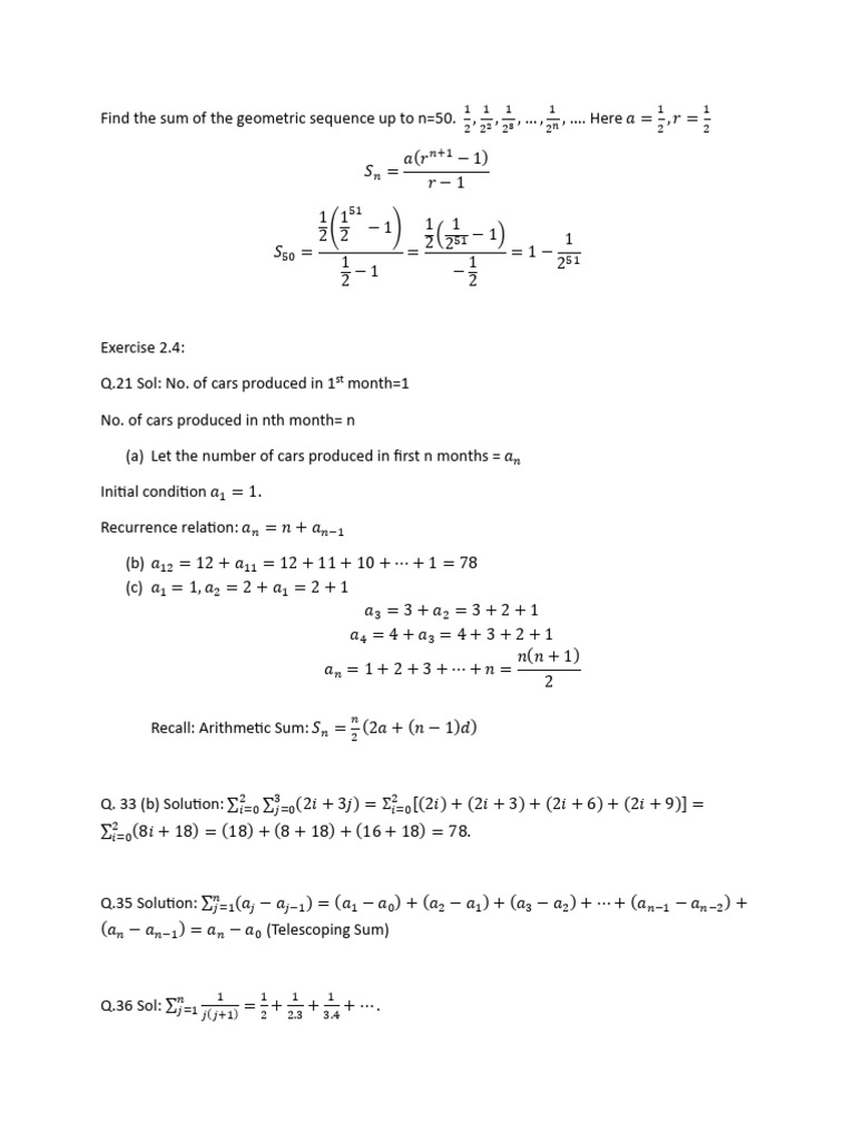 Sequences and Summations Problems Ex 2.4 | PDF | Summation ...