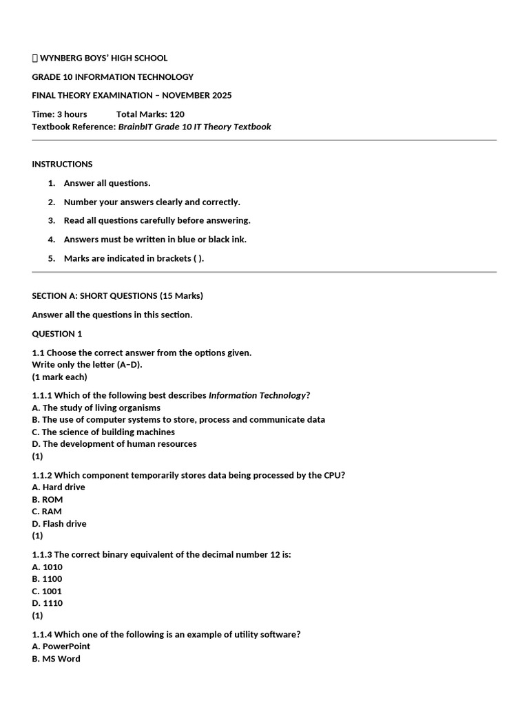 Grade 10 IT Final Exam Guide | PDF | Computer Network | Computer Data ...