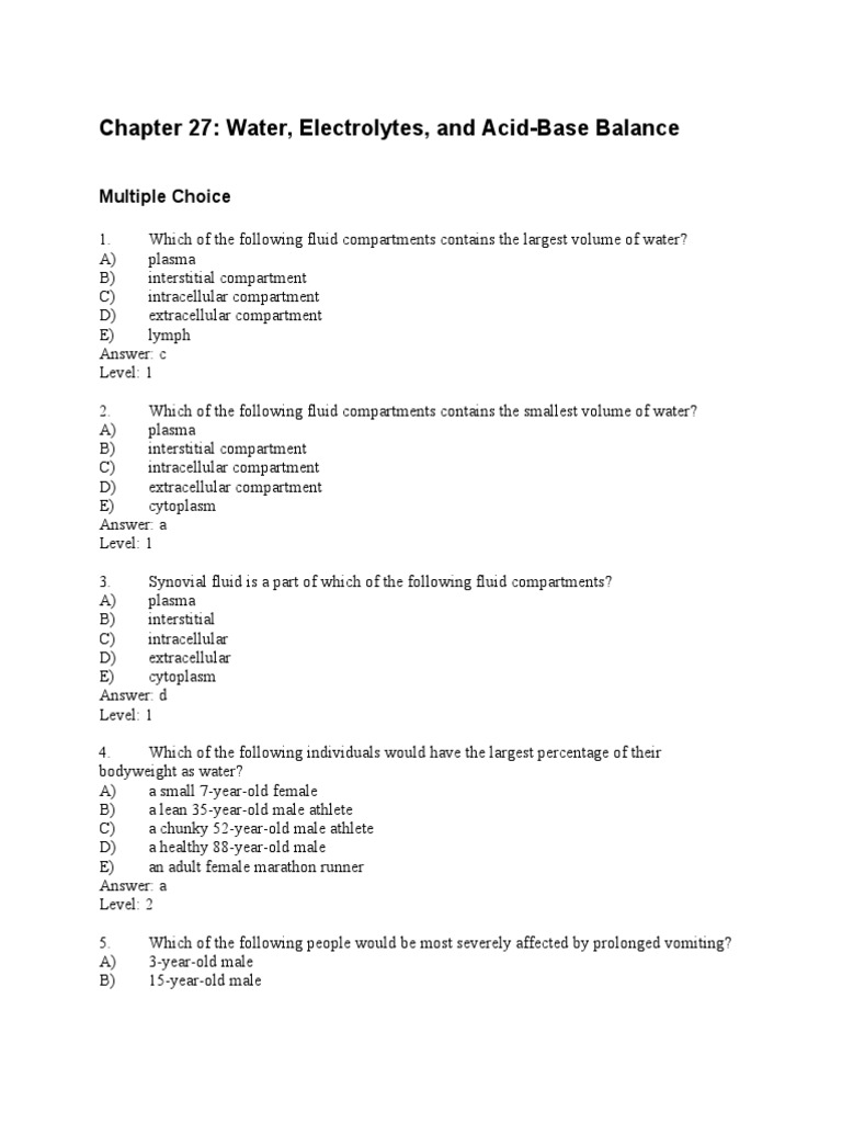 Fluid and Electrolyte Balance MCQs | PDF | Angiotensin | Kidney
