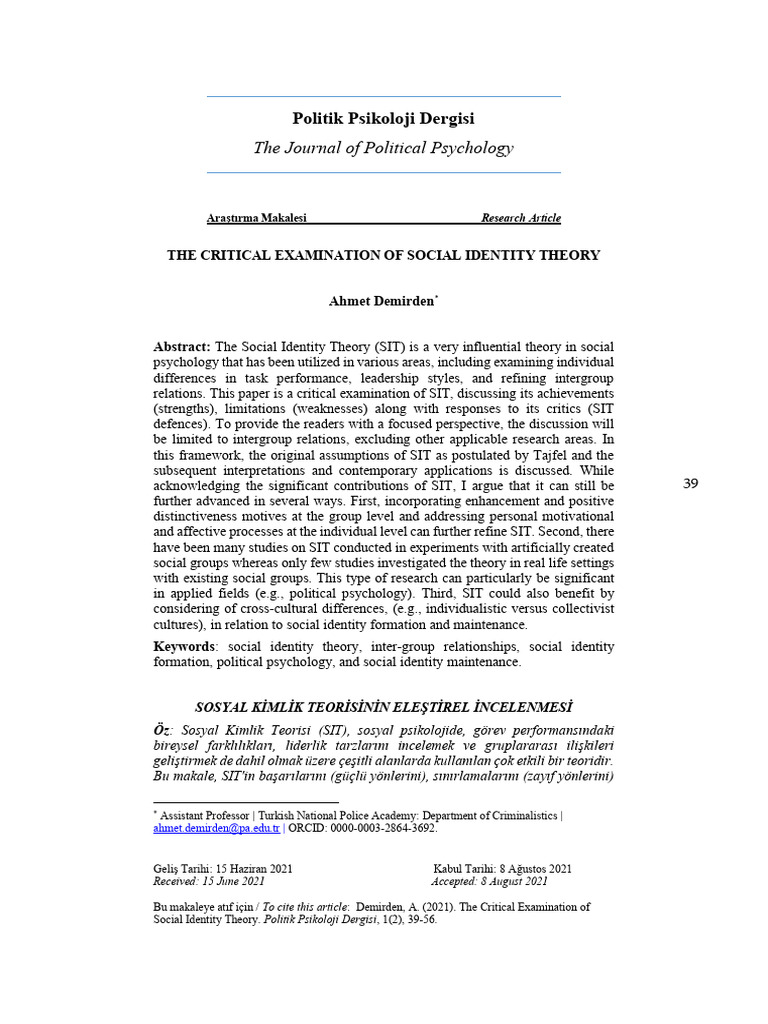 Critical Review of Social Identity Theory | PDF | Emotions | Stereotypes