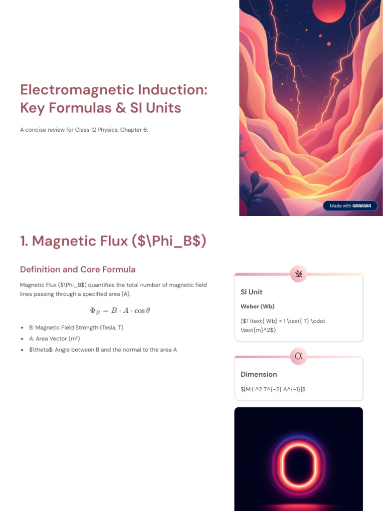 Electromagnetic Induction Key Formulas and SI Units | PDF | Inductance ...