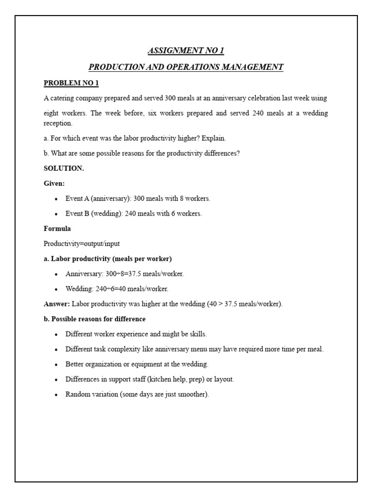 Pom CH 2 Assignment No 1 | PDF | Workforce Productivity | Economics